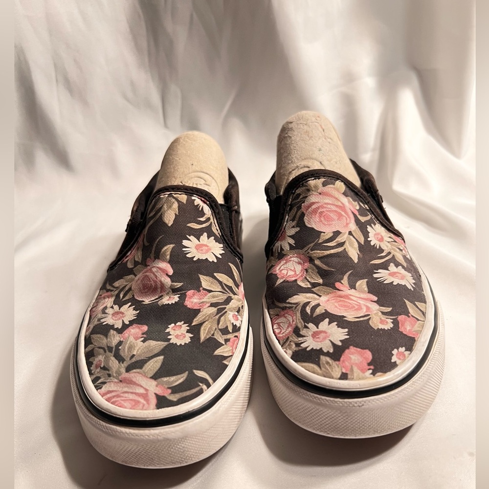 VANS SHOES Floral Skater SLIPON CANVAS BLACK PINK WHITE 6.5 M